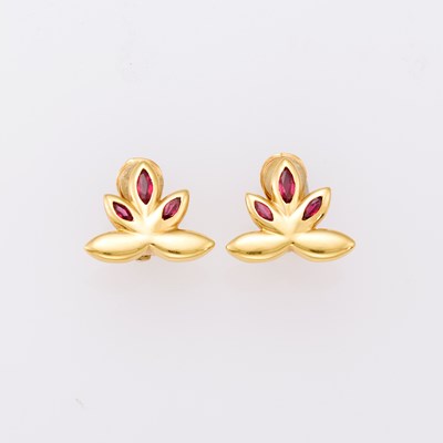 Lot 1006 - Chaumet Paris Pair of Gold and Ruby Leaf Earclips