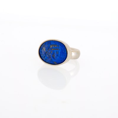 Lot 1269 - Platinum and Lapis Intaglio Ring