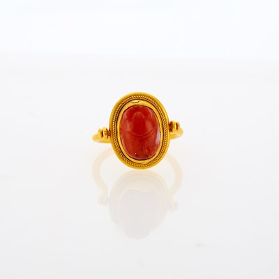 Lot 1191 - Gold and Carved Carnelian Scarab Ring