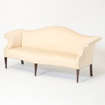 Lot 115 - George III Style Upholstered Camel-Back Sofa