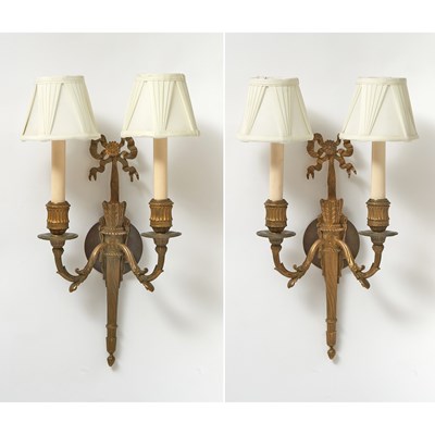 Lot 273 - Pair of Louis XVI Style Gilt-Metal Two-Light Wall Sconces