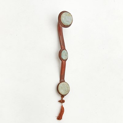 Lot 536 - A Chinese Jade-Inset Wood Ruyi Scepter