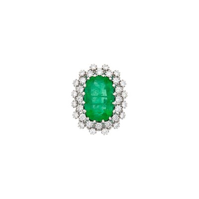 Lot 1066 - White Gold, Emerald, and Diamond Ring