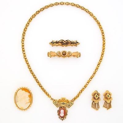 Lot 1292 - Group of Antique Gold, Gold-Filled, Cameo and Seed Pearl Jewelry