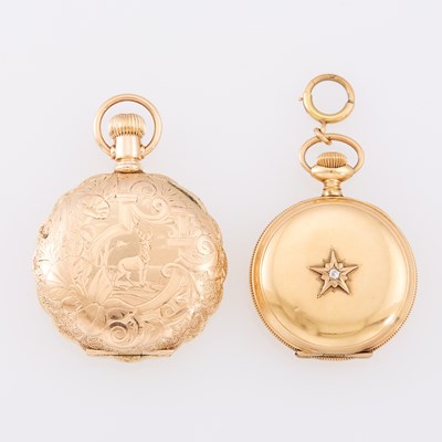 Lot 1136 - Two Gold and Low Karat Gold-Filled Hunting Case Pocket Watches
