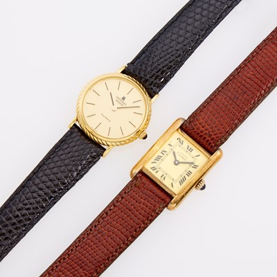 Lot 1202 - Must de Cartier Silver-Plated 'Tank' Wristwatch and Universal Geneve Gold Wristwatch