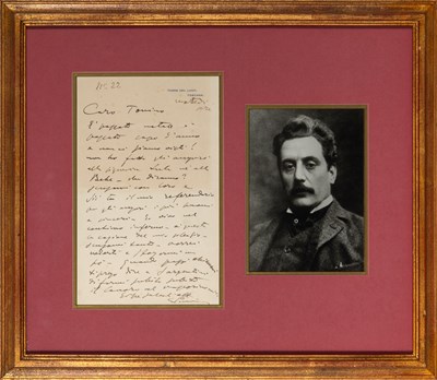 Lot 215 - A letter from Puccini in "hell" in the midst of scandal