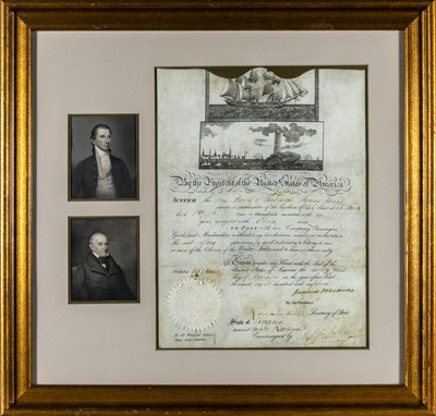 Lot 140 - Naval passport signed by James Monroe and John Quincy Adams