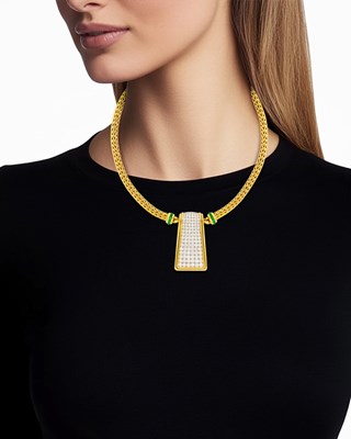 Lot 92 - Gold, Platinum, Diamond and Cabochon Emerald Braided Mesh Necklace