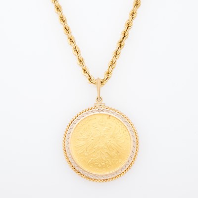 Lot 1154 - Gold and Gold Coin Pendant with Rope-Twist Chain Necklace