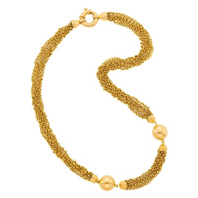 Lot 24 - Long Gold Seven Strand Chain and Bead Necklace