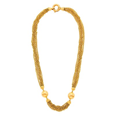 Lot 24 - Long Gold Seven Strand Chain and Bead Necklace