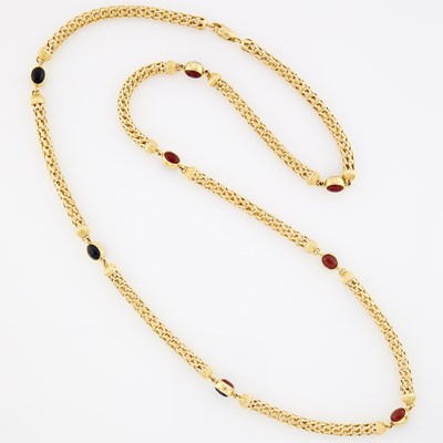 Lot 1176 - Long Gold, Carnelian and Black Onyx Chain Necklace