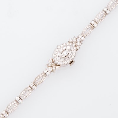 Lot 1111 - Hamilton Platinum and Diamond Bracelet-Watch