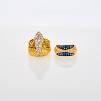 Lot 1155 - Two-Color Gold and Diamond Ring and Sapphire and Diamond Ring