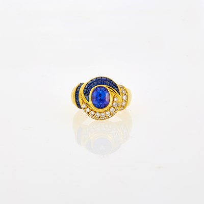 Lot 1216 - LeVian Gold, Tanzanite, Invisibly-Set Sapphire and Diamond Ring