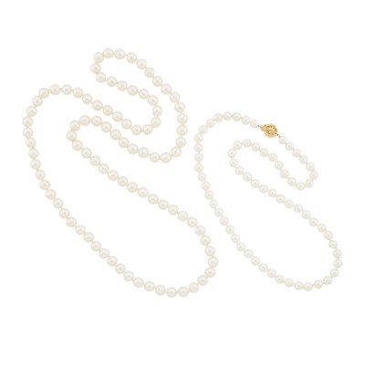 Lot 1107 - Long Cultured Pearl Necklace and Cultured Pearl Necklace with Gold Clasp