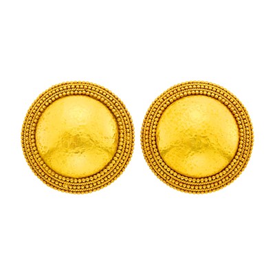 Lot 18 - Ilias Lalaounis Pair of Hammered Gold Dome Earclips