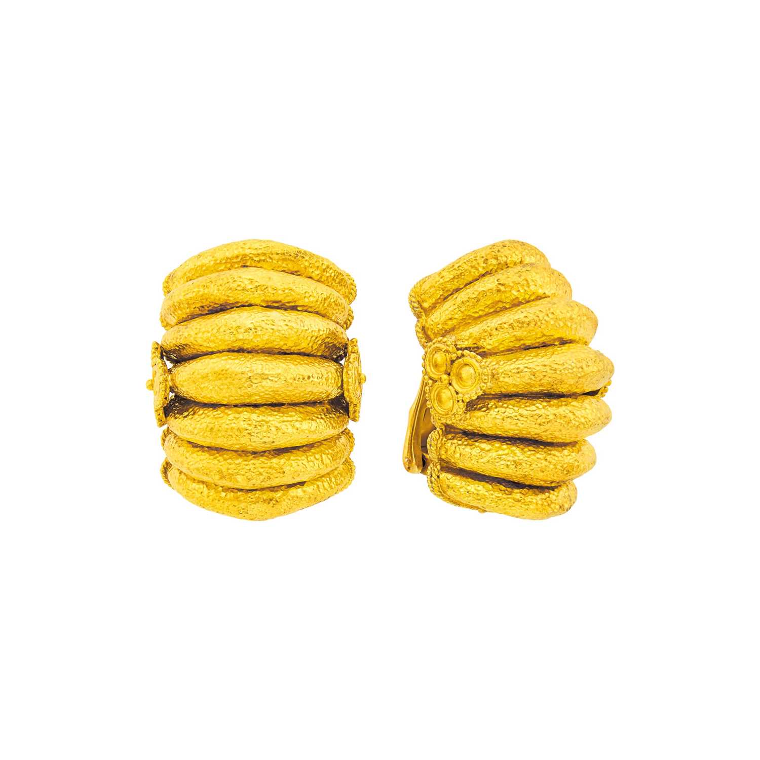 Lot 23 - Ilias Lalaounis Pair of Gold Dome Earclips