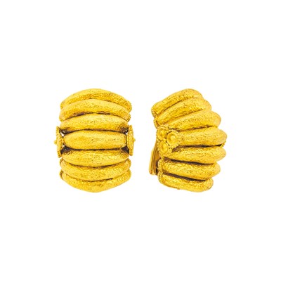 Lot 23 - Ilias Lalaounis Pair of Gold Dome Earclips