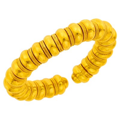 Lot 20 - Ilias Lalaounis Hammered Gold Bead 'Minoan-Mycenaean' Cuff Bracelet