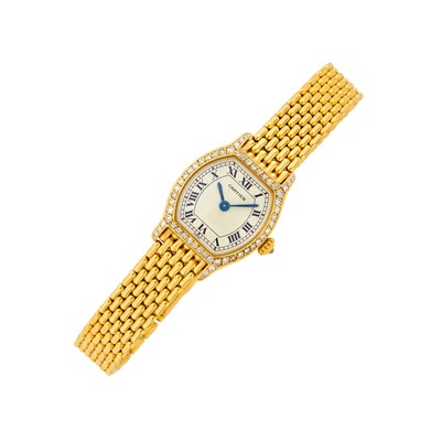 Lot 30 - Cartier Paris Gold and Diamond 'Tortue' Wristwatch