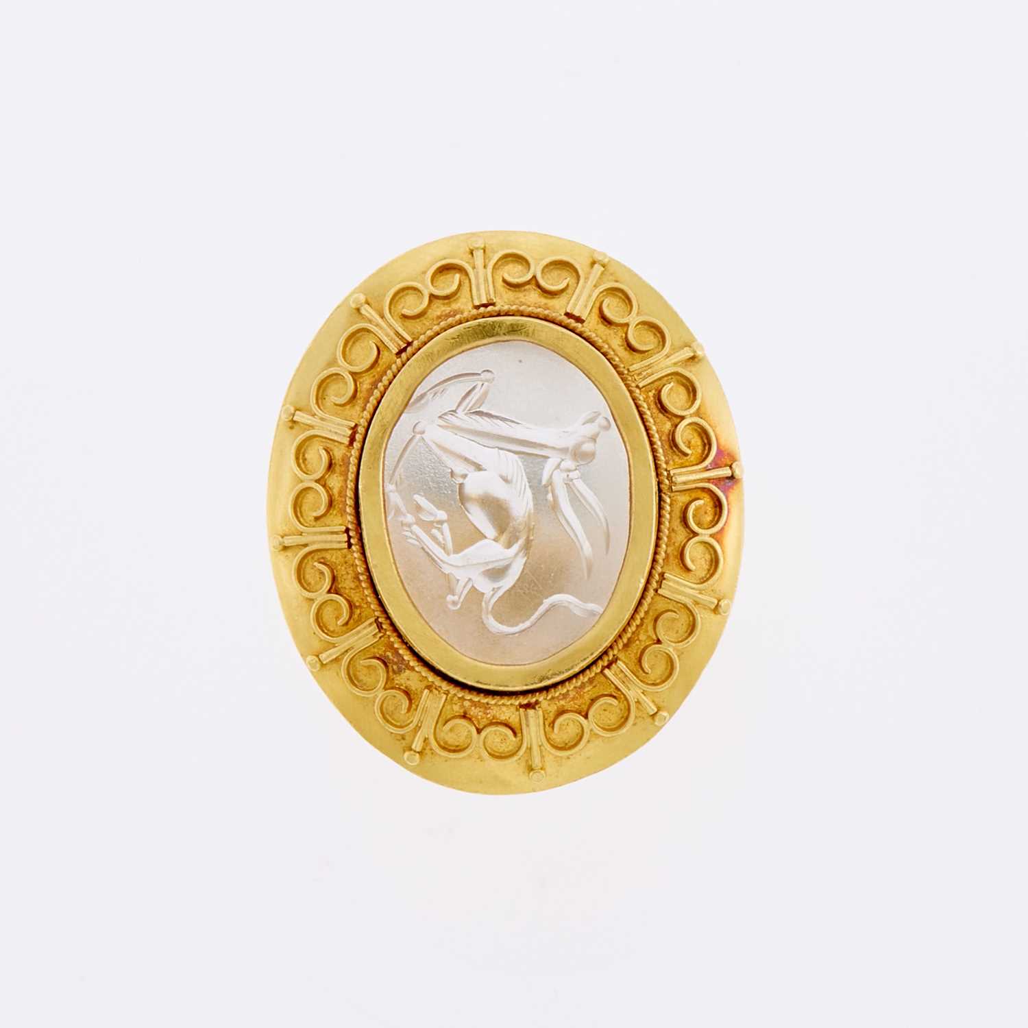 Lot 3014 - Ilias Lalaounis Gold and Carved Rock Crystal Intaglio Ring