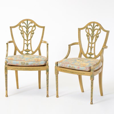 Lot 467 - Pair of George III Painted Shield Back Armchairs