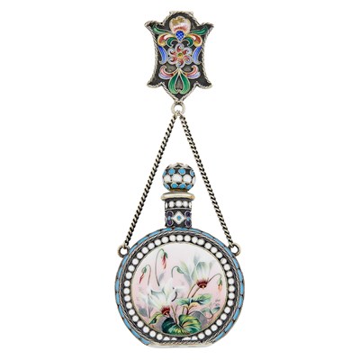 Lot 78 - Russian Silver-Gilt, En Plein and Cloisonné Enamel Scent Bottle