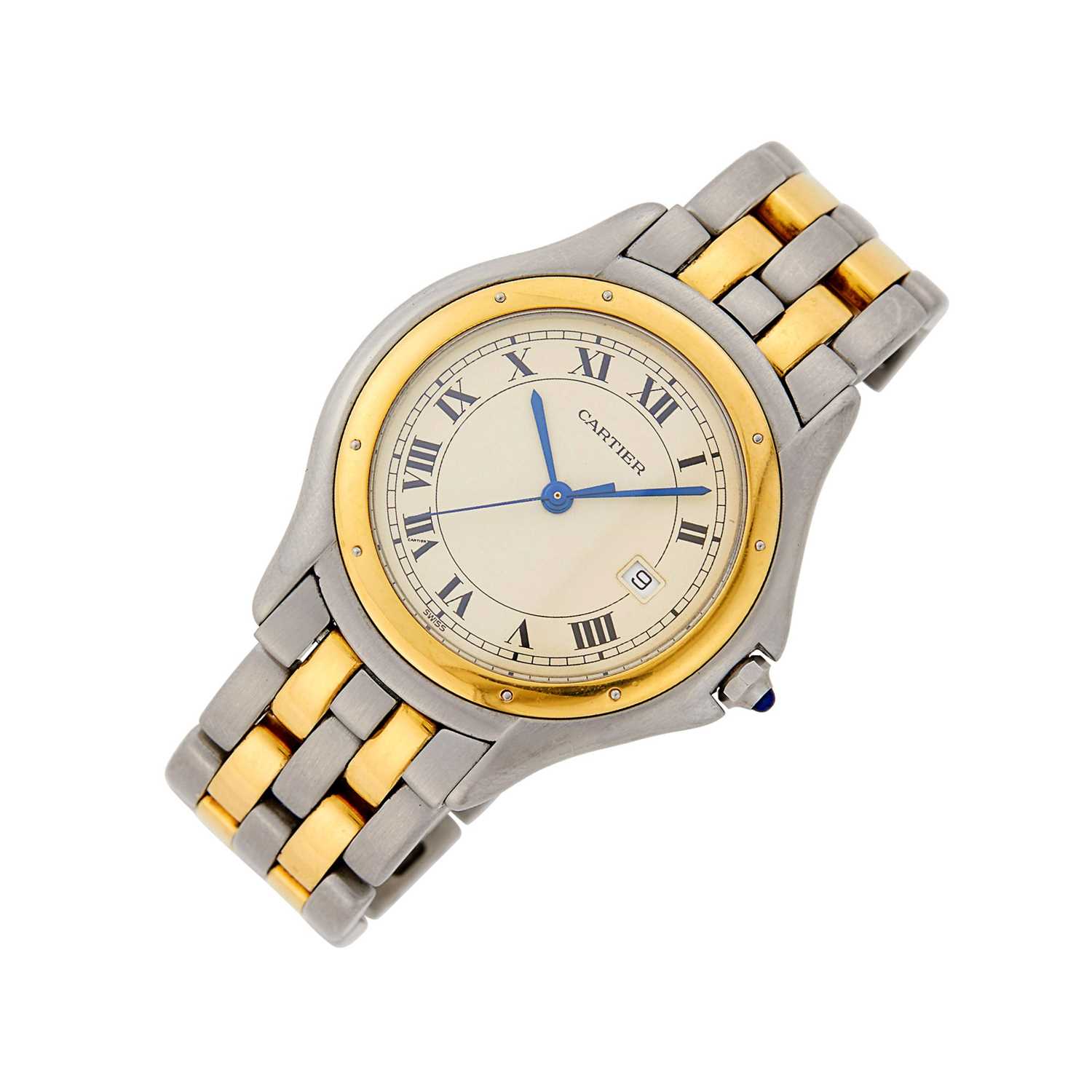 Lot 96 - Cartier Stainless Steel and Gold 'Panthère de Cougar' Wristwatch