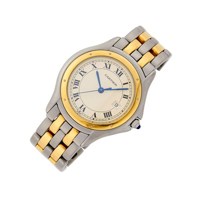 Lot 96 - Cartier Stainless Steel and Gold 'Panthère de Cougar' Wristwatch