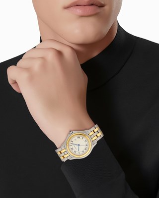 Lot 96 - Cartier Stainless Steel and Gold 'Panthère de Cougar' Wristwatch