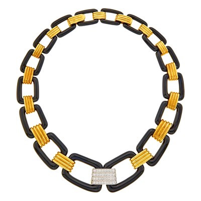 Lot 91 - David Webb Gold, Platinum, Black Enamel and Diamond Necklace