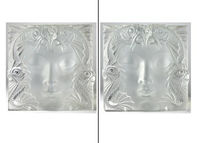 Lot 357 - Two Lalique Molded Glass Masque de Femme Plaques