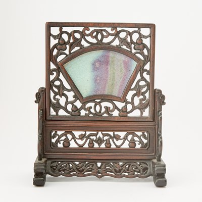 Lot 147 - A Chinese Porcelain Inset Wood Table Screen