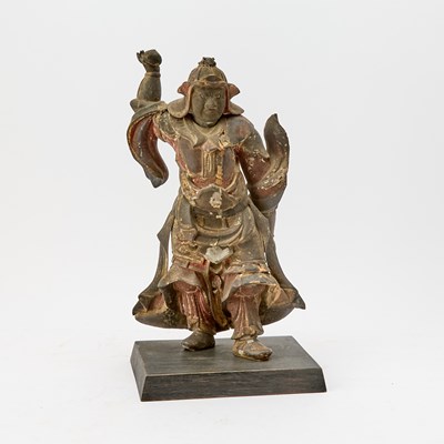Lot 751 - A Japanese Lacquered Wood Carving of a Guardian Deity