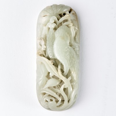 Lot 28 - A Chinese Celadon Jade Plaque