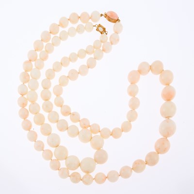 Lot 1268 - Two White and Angel Skin Coral Bead Necklace