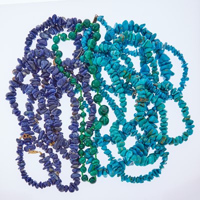 Lot 1303 - Ten Tumbled Sodalite, Malachite and Turquoise Bead Necklaces and Two Bracelets