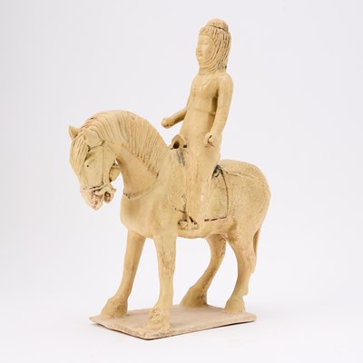 Lot 166 - A Chinese Straw Glazed Pottery Equestrian Figure