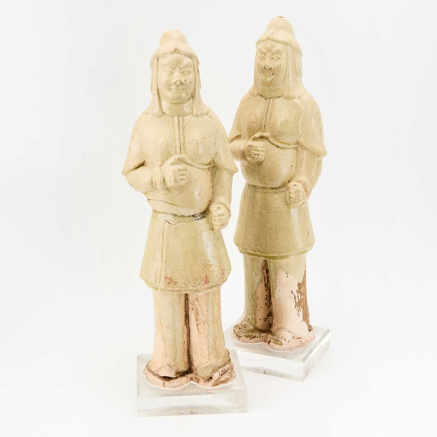Lot 168 - A Pair of Chinese Straw Glazed Pottery Attendant Figures