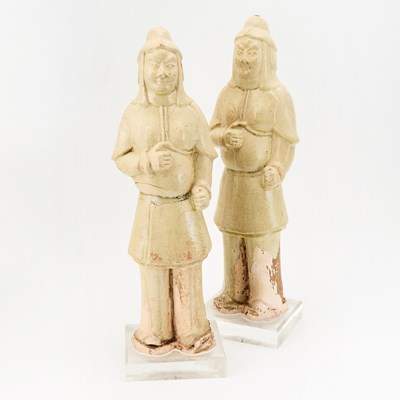Lot 168 - A Pair of Chinese Straw Glazed Pottery Attendant Figures