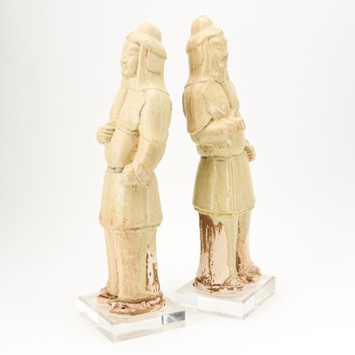 Lot 168 - A Pair of Chinese Straw Glazed Pottery Attendant Figures