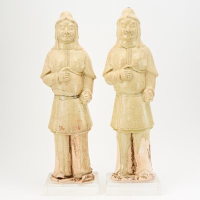 Lot 168 - A Pair of Chinese Straw Glazed Pottery Attendant Figures