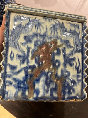 Lot 209 - A Chinese Blue and White and Red Porcelain Square Jardiniere