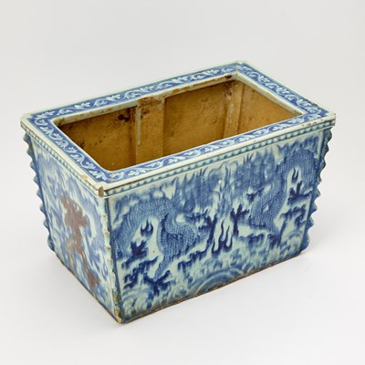 Lot 209 - A Chinese Blue and White and Red Porcelain Square Jardiniere