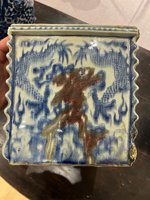 Lot 209 - A Chinese Blue and White and Red Porcelain Square Jardiniere