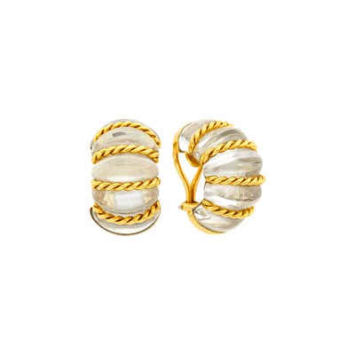 Lot 1010 - Seaman Schepps Pair of Gold and Rock Crystal 'Shrimp' Earclips