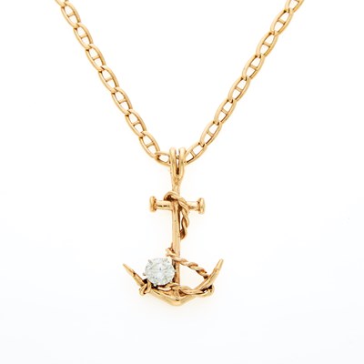 Lot 17 - Two-Color Gold and Diamond Anchor Pendant with Anchor Link Chain Necklace