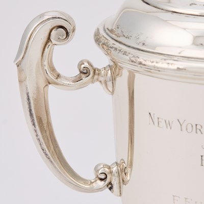 Lot 147 - Horse Racing Interest: American Georgian Style Sterling Silver Two Handled Covered Cup